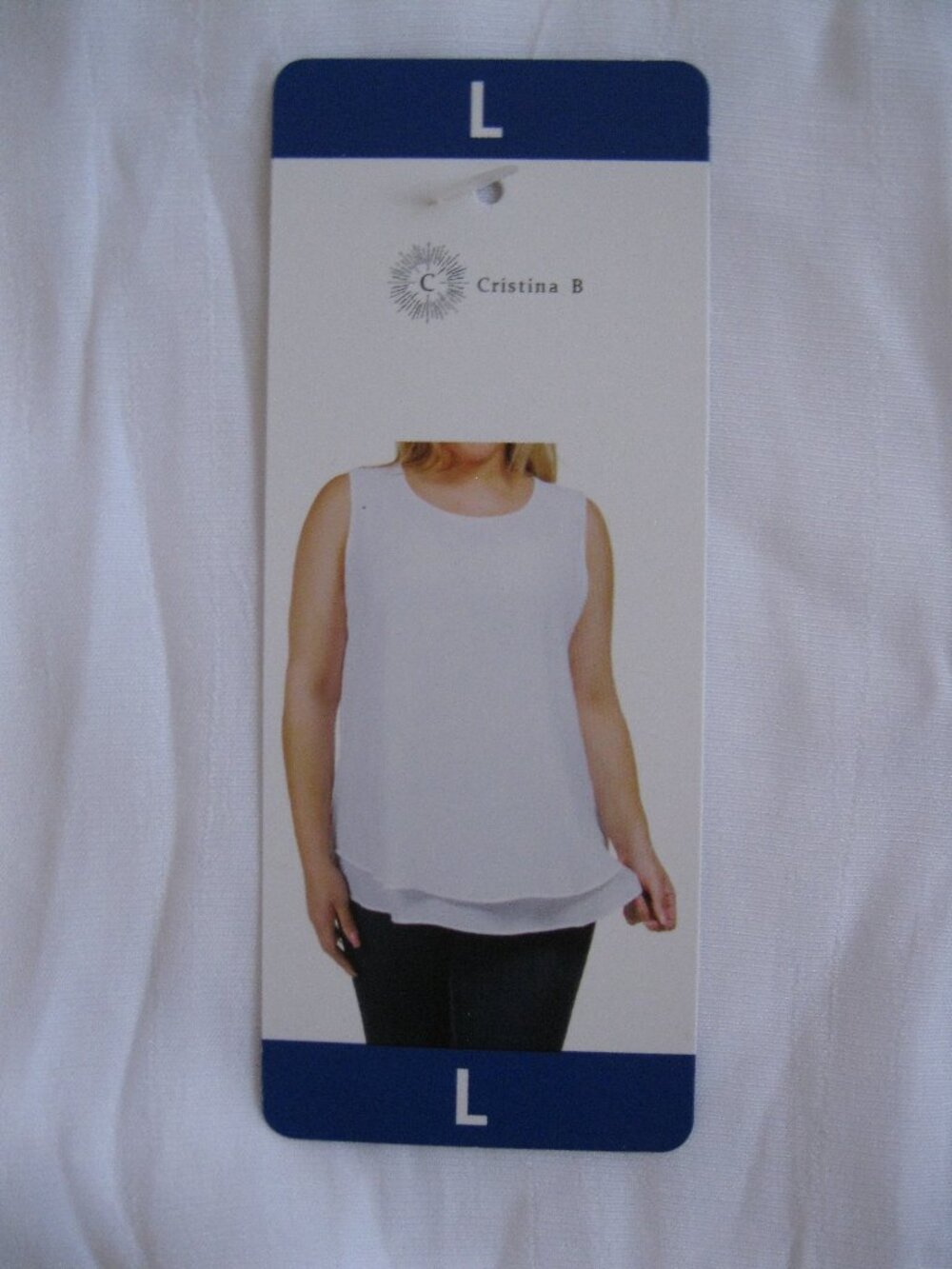 Cristina B Women's White Chiffon Sleeveless Layered Flowy Shell Blouse L (1681)